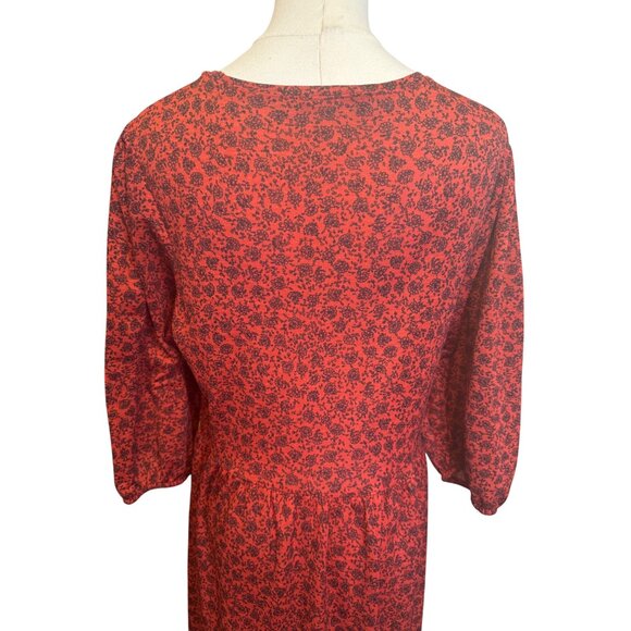 2/$30 Zara M Red & Black Floral Peasant Print Midi Dress - Picture 9 of 13